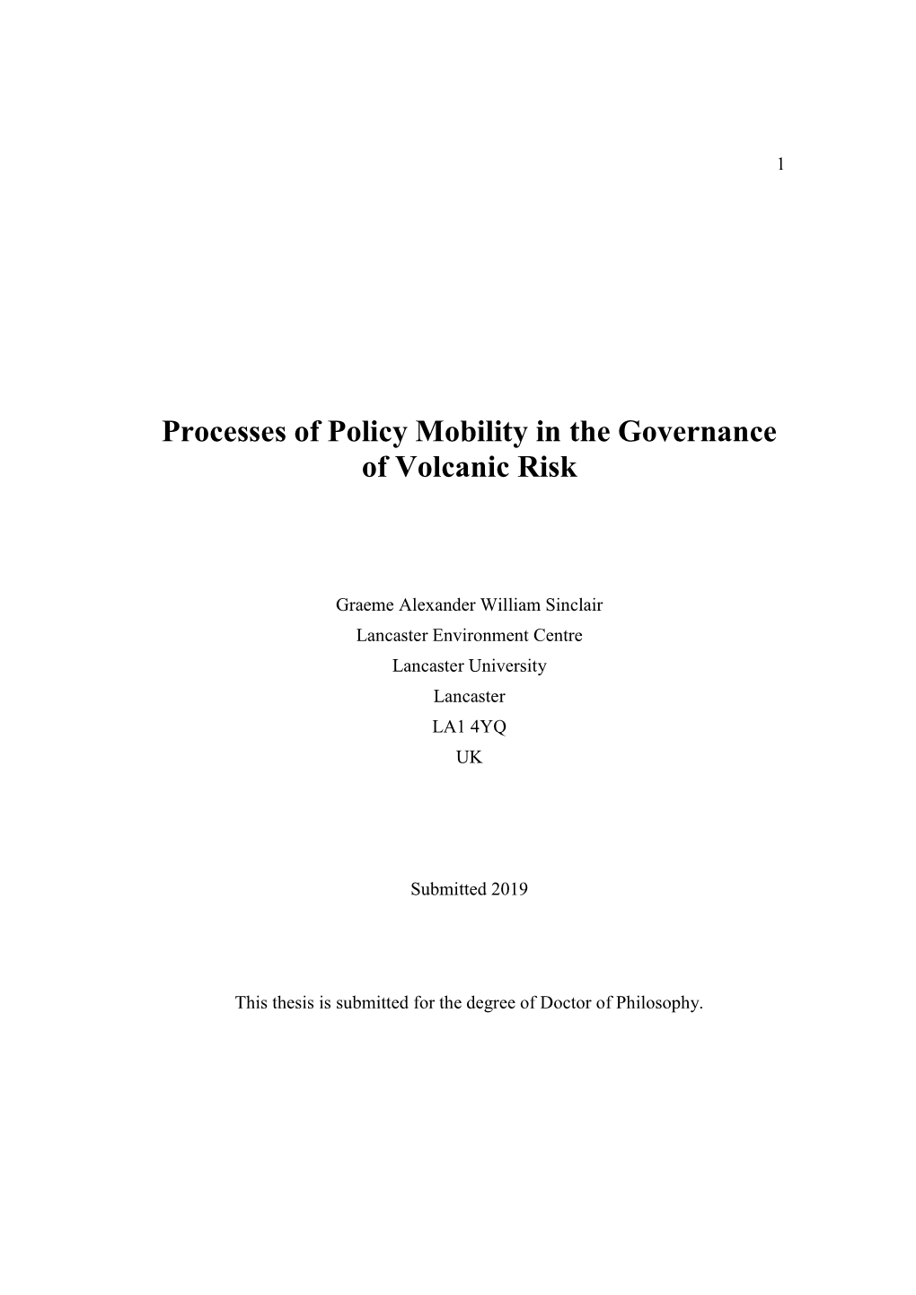 Processes of Policy Mobility in the Governance of Volcanic Risk