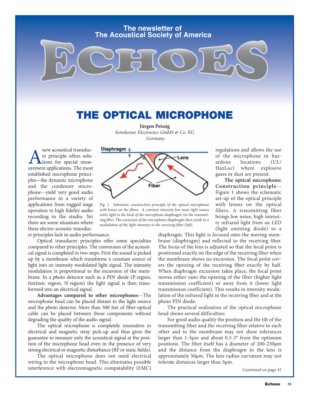 THE OPTICAL MICROPHONE Jürgen Peissig Sennheiser Electronics Gmbh & Co