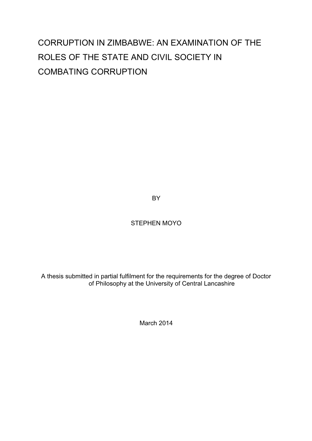 Corruption in Zimbabwe: an Examination of the Roles of the State and Civil Society in Combating Corruption