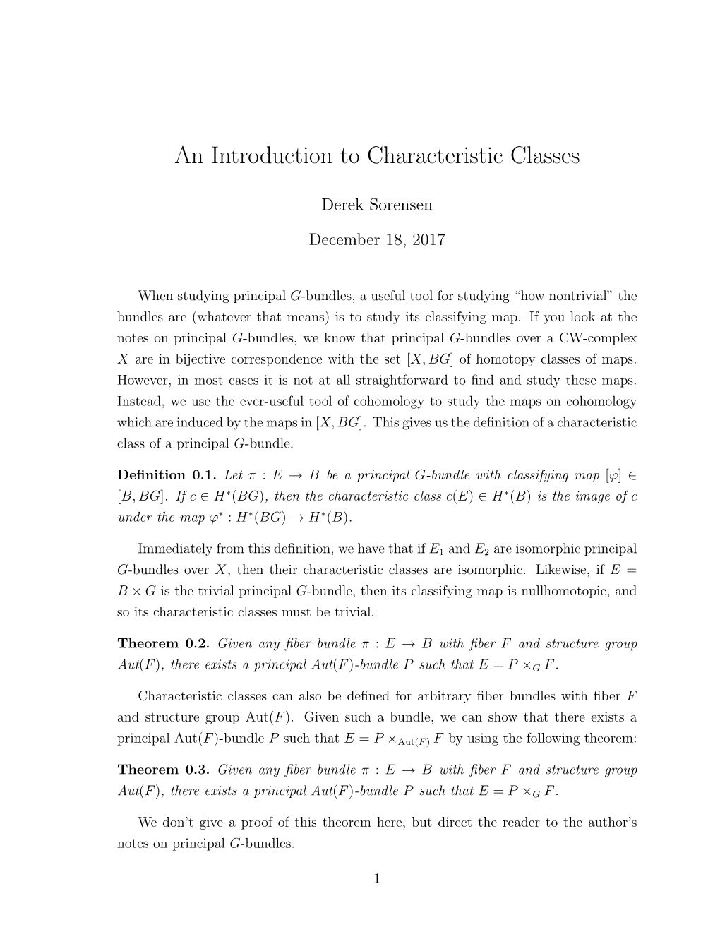 An Introduction to Characteristic Classes