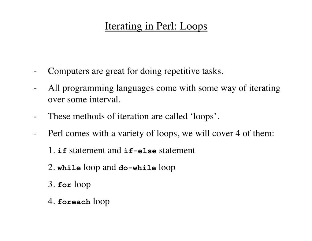 Iterating in Perl: Loops