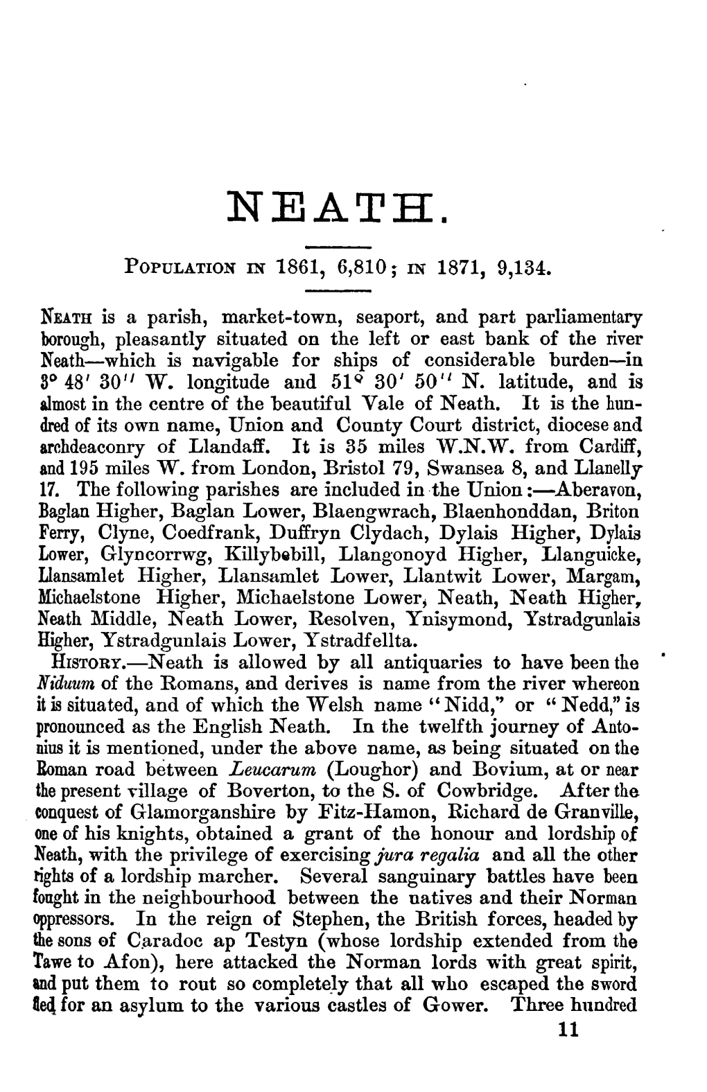 NEATH Is a Parish, Market-Town, Seaport, and Part Parliamentary