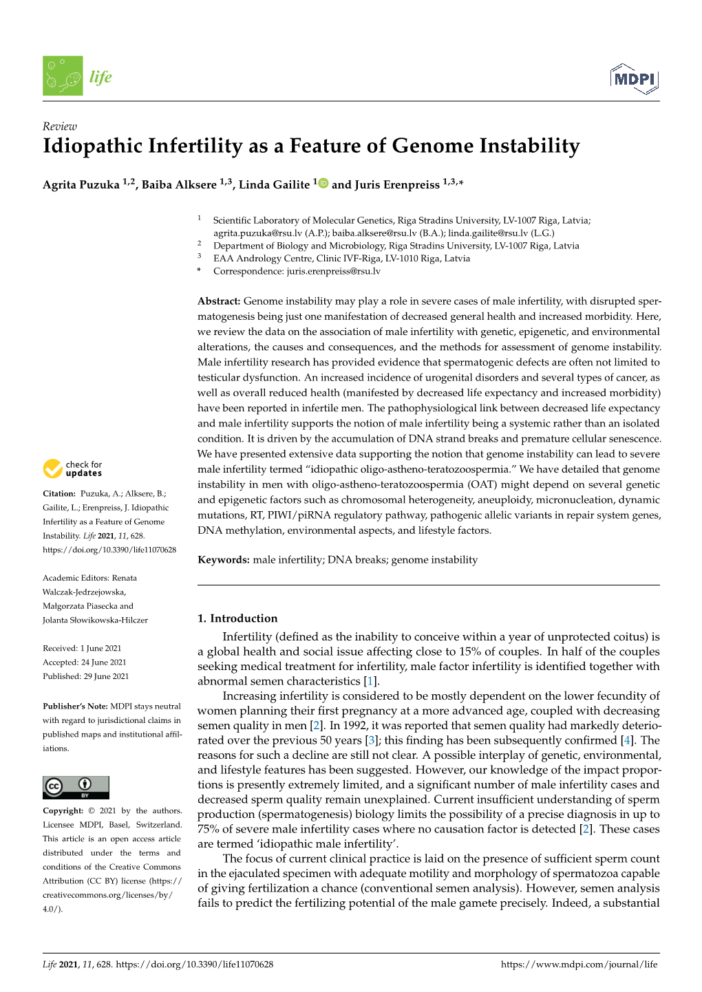 Idiopathic Infertility As a Feature of Genome Instability