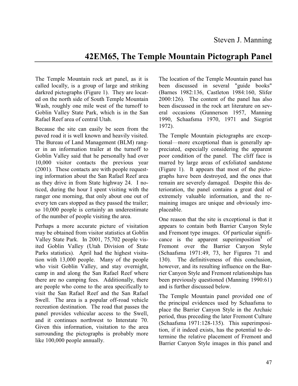 42EM65, the Temple Mountain Pictograph Panel