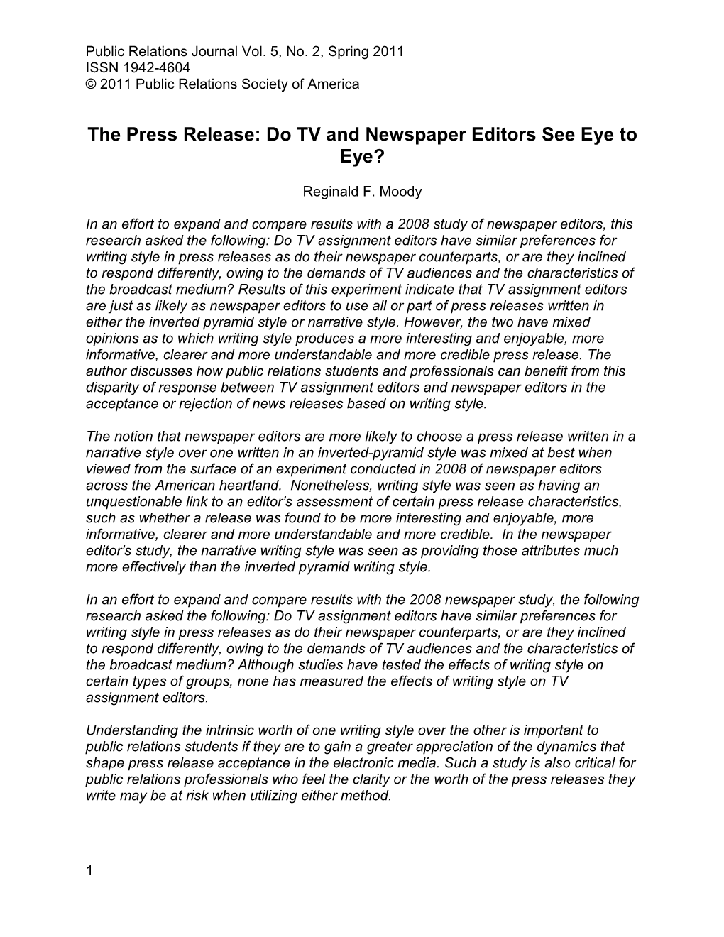 The Press Release: Do TV and Newspaper Editors See Eye to Eye?