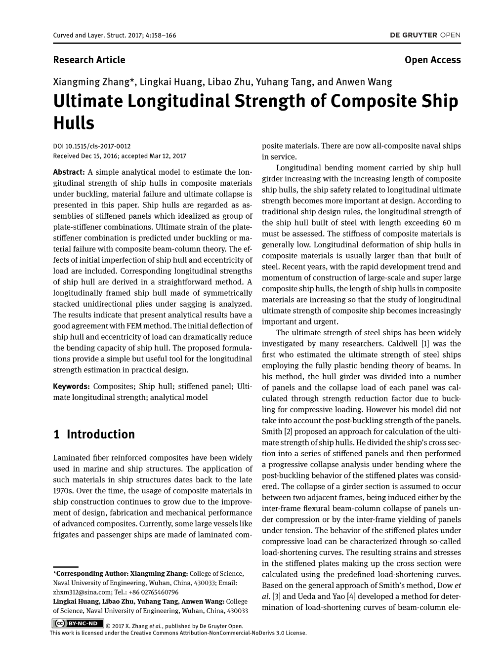 Ultimate Longitudinal Strength of Composite Ship Hulls