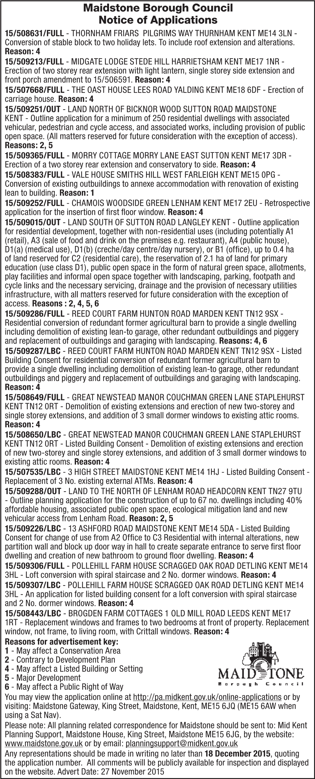 Maidstone Borough Council Notice of Applications 15/508631/FULL - THORNHAM FRIARS PILGRIMS WAY THURNHAM KENT ME14 3LN - Conversion of Stable Block to Two Holiday Lets