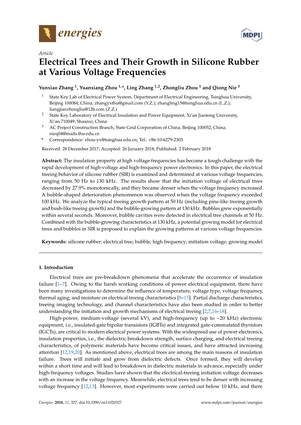 Electrical Trees and Their Growth in Silicone Rubber at Various Voltage Frequencies