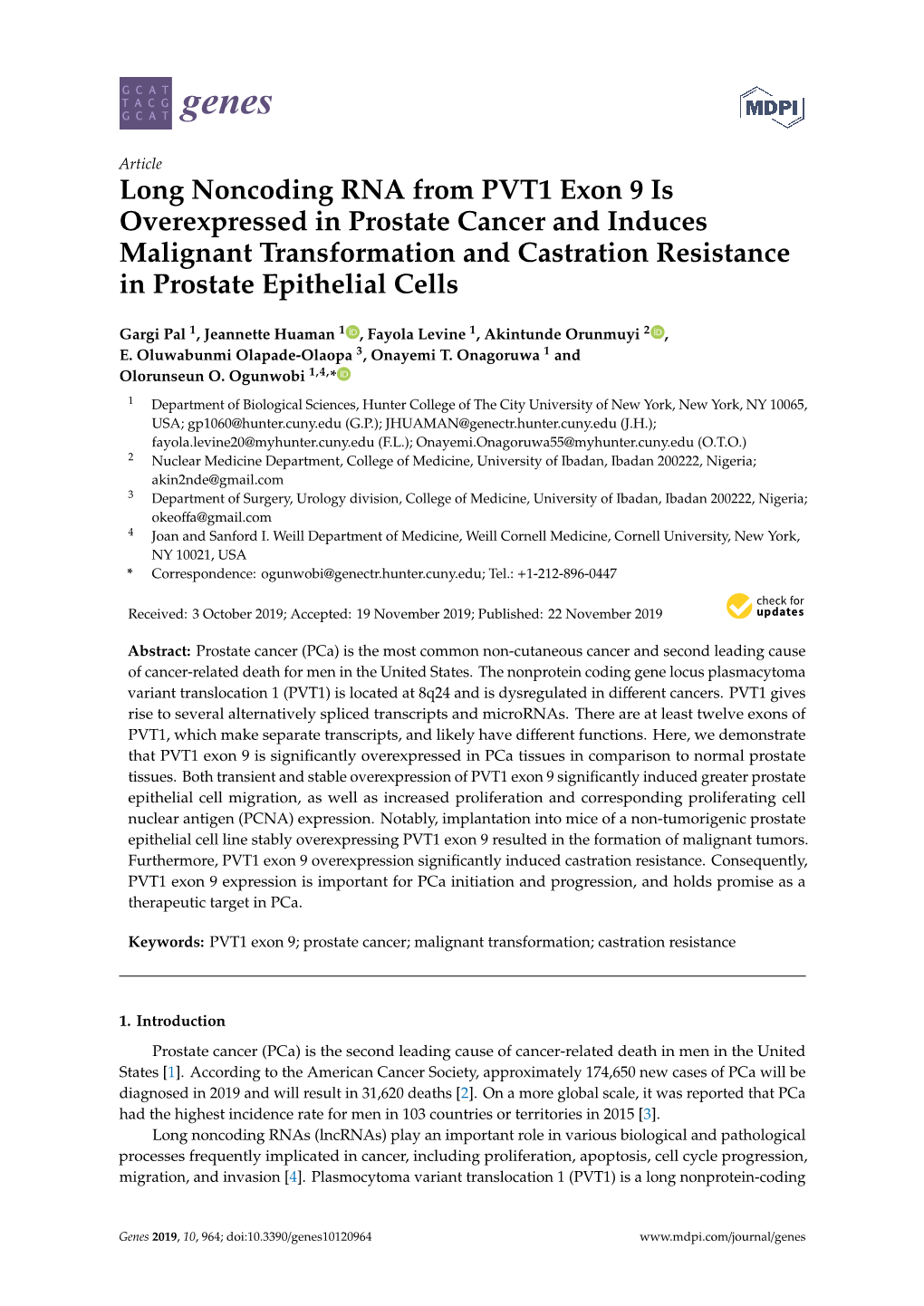 Long Noncoding RNA from PVT1 Exon 9 Is Overexpressed in Prostate Cancer and Induces Malignant Transformation and Castration Resistance in Prostate Epithelial Cells