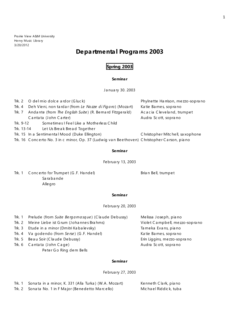 Departmental Programs 2003