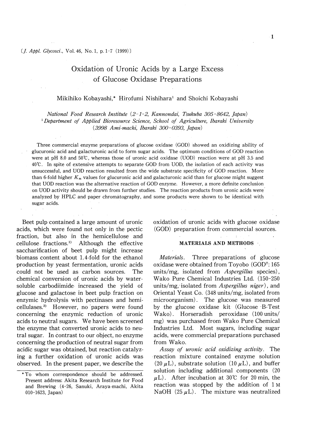 Oxidation of Uronic Acids by a Large Excess of Glucose Oxidase Preparations