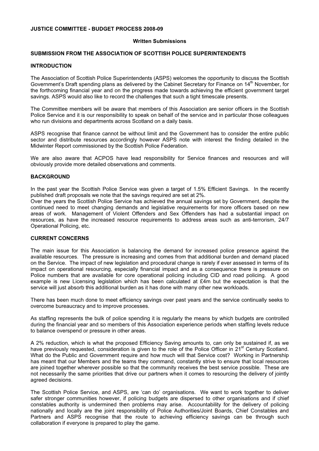 Justice Committee - Budget Process 2008-09