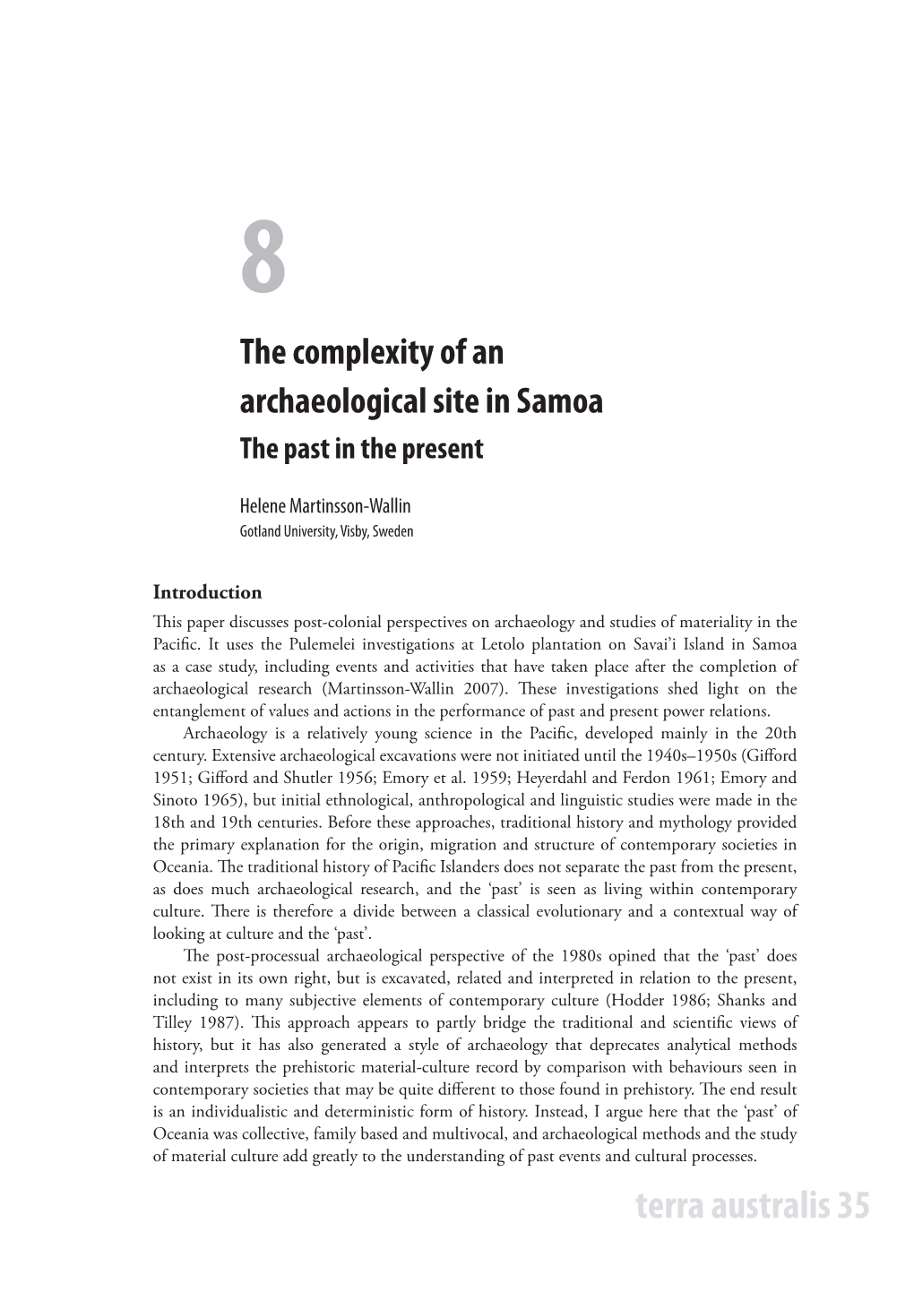 The Complexity of an Archaeological Site in Samoa the Past in the Present