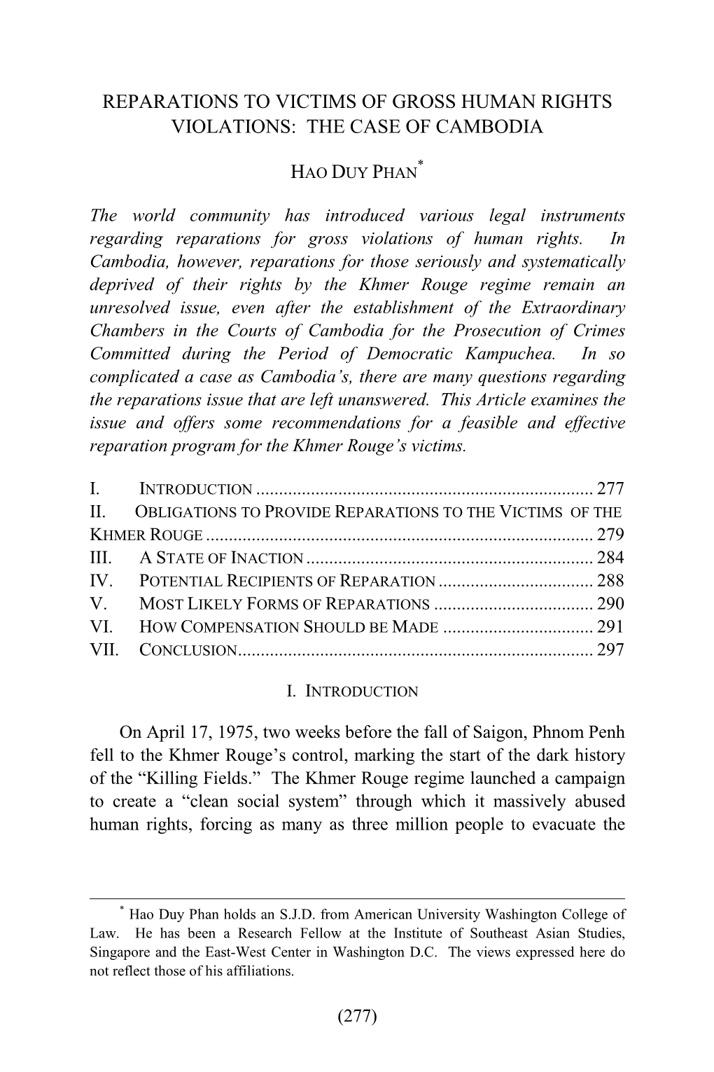 Reparations to Victims of Gross Human Rights Violations: the Case of Cambodia