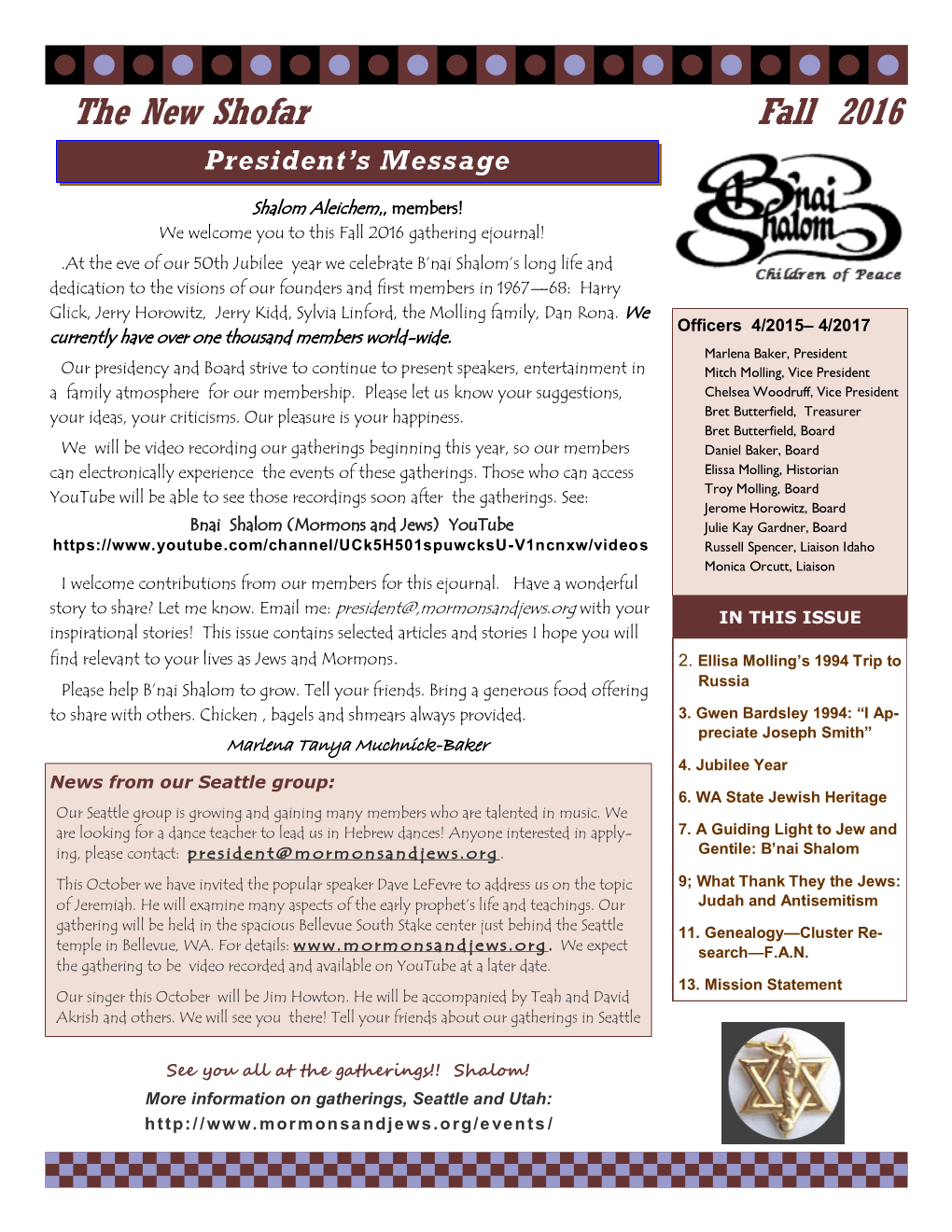 The New Shofar Fall 2016 President’S Message