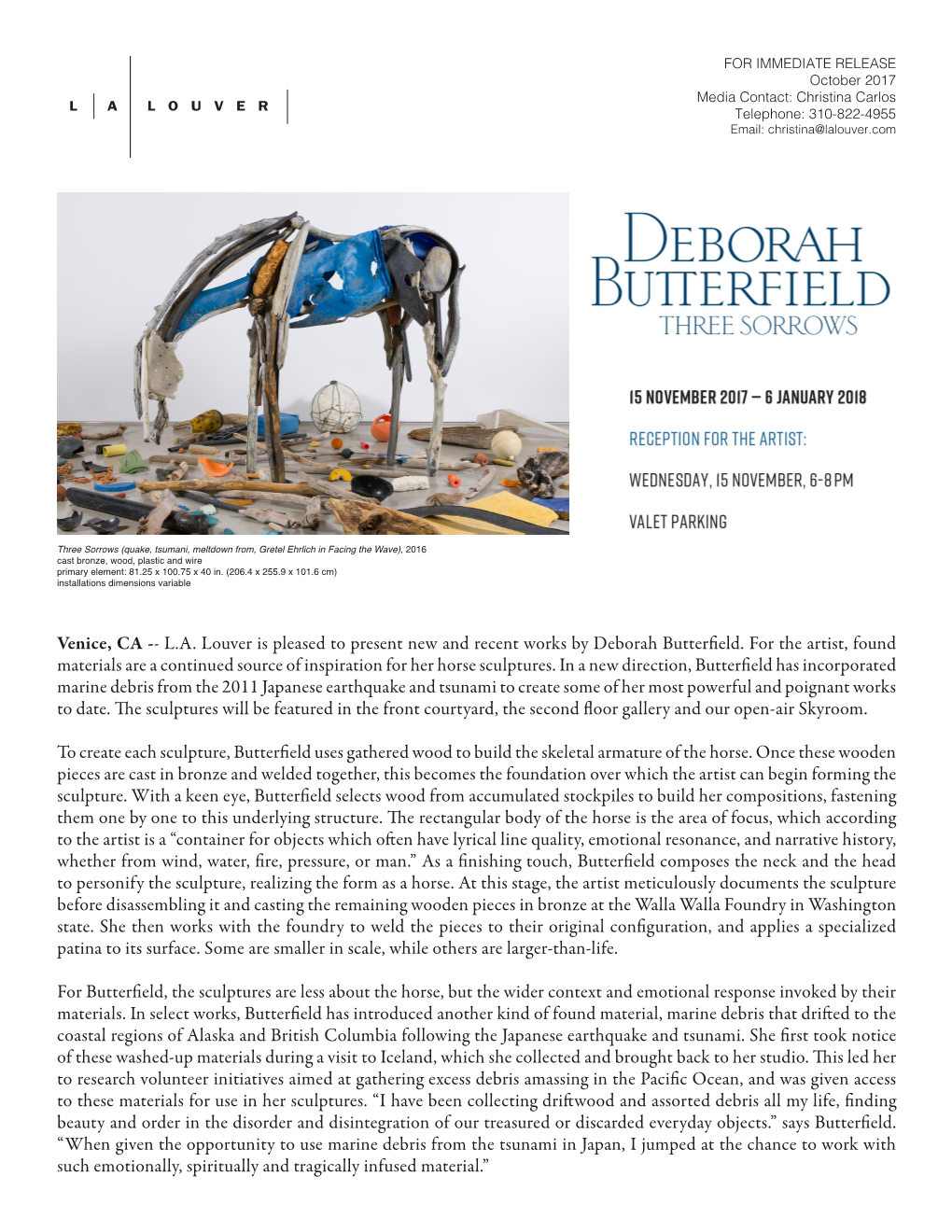 Venice, CA -- L.A. Louver Is Pleased to Present New and Recent Works by Deborah Butterfield