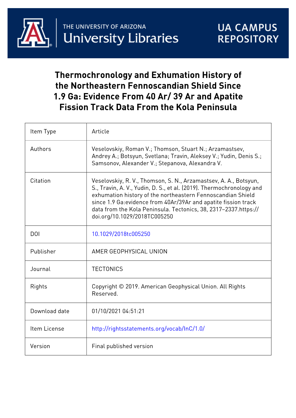 Thermochronology and Exhumation History of The