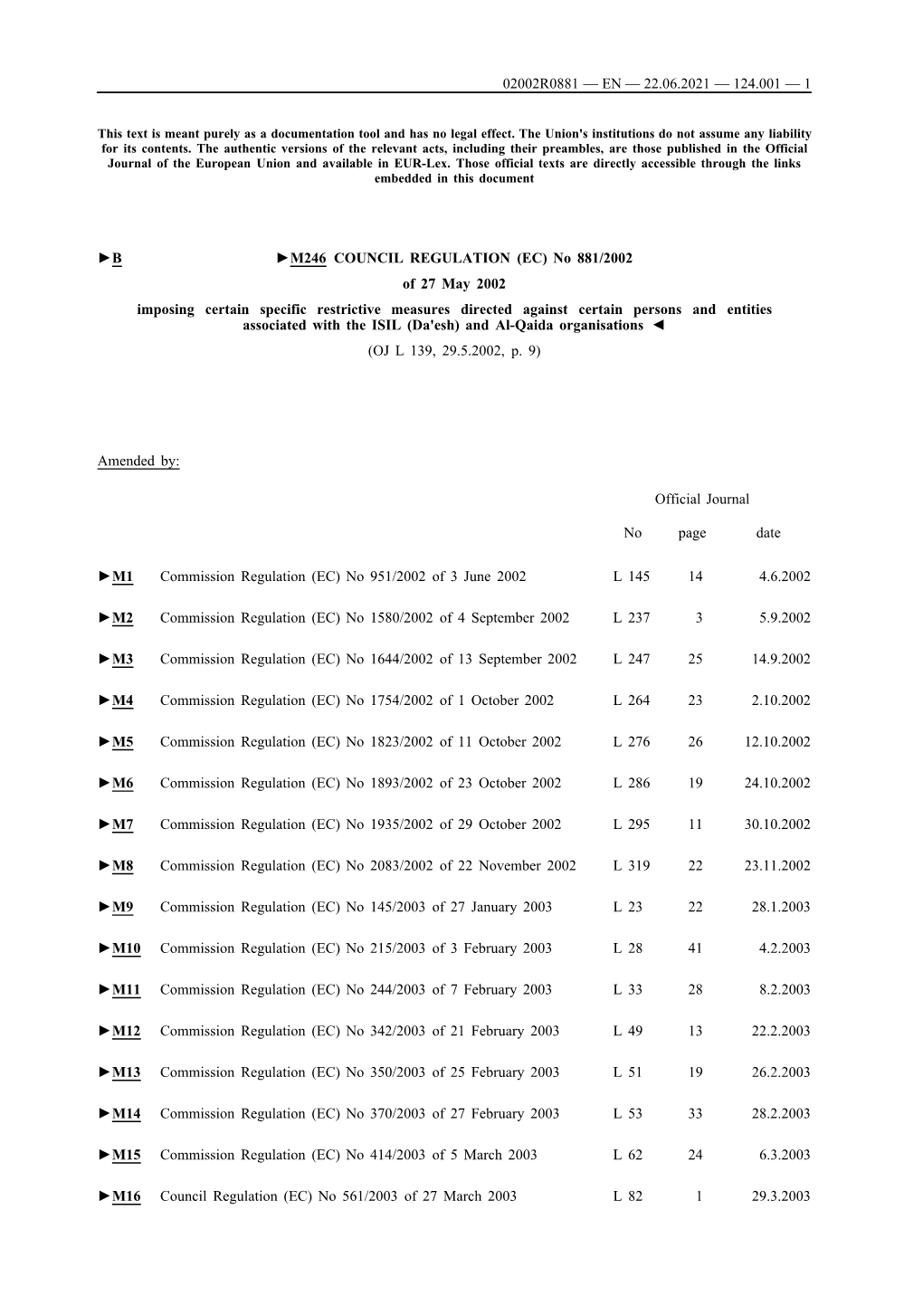 B M246 COUNCIL REGULATION (EC) No 881/2002 Of