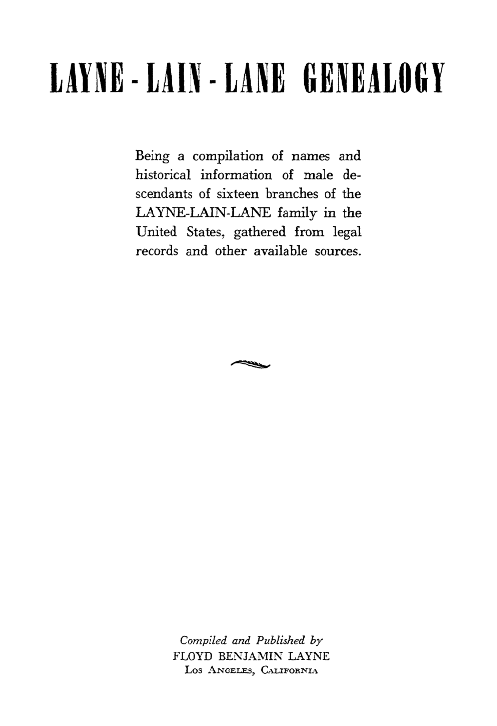 Layne-Lain-Lane Genealogy