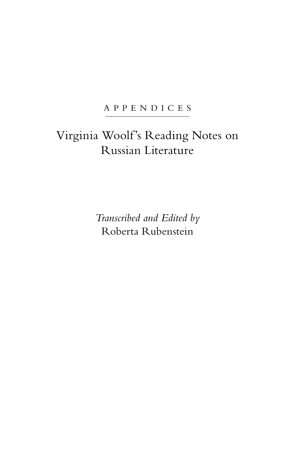 Virginia Woolf's Reading Notes on Russian Literature