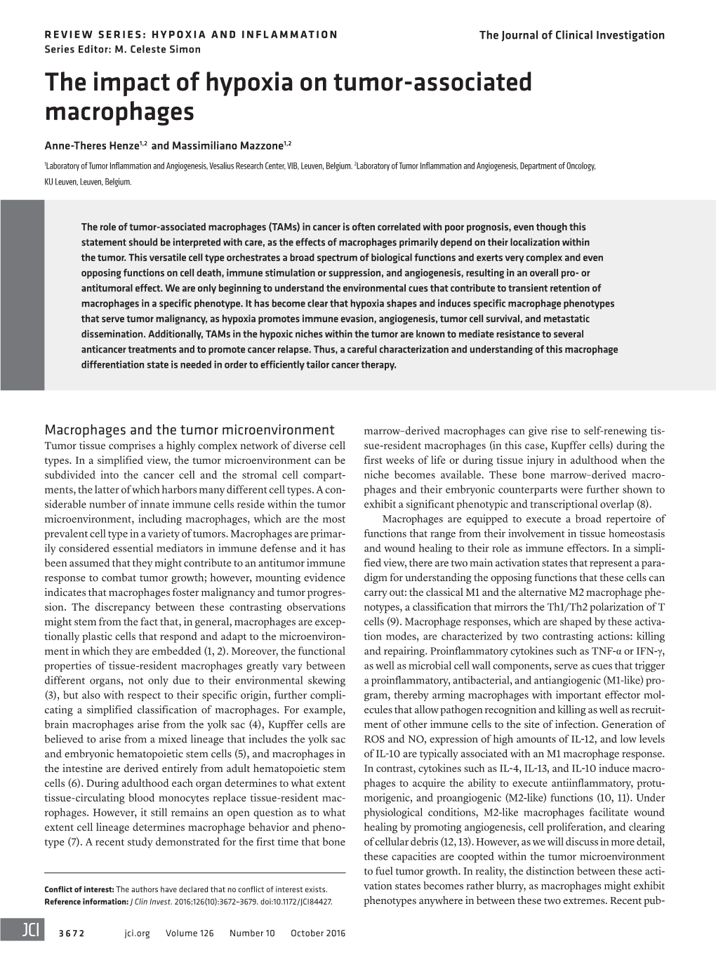 The Impact of Hypoxia on Tumor-Associated Macrophages