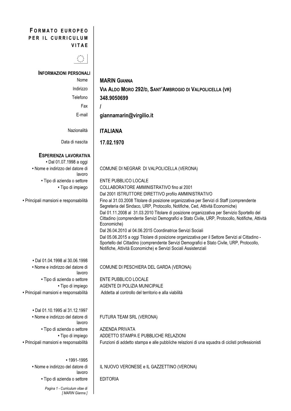 Curriculum Vitae Formato Europeo