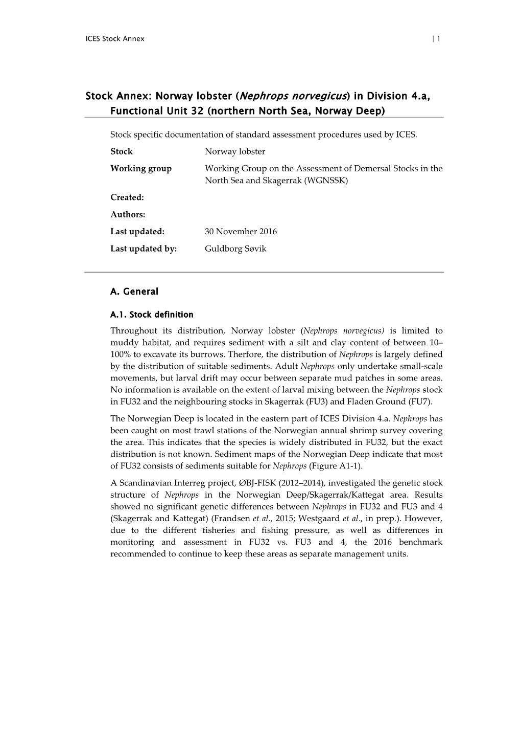 Stock Annex: Norway Lobster (Nephrops Norvegicus) in Division 4.A, Functional Unit 32 (Northern North Sea, Norway Deep)