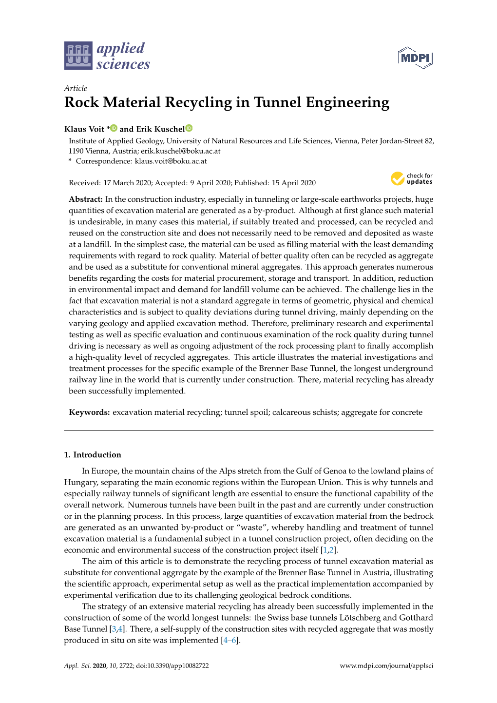 Rock Material Recycling in Tunnel Engineering