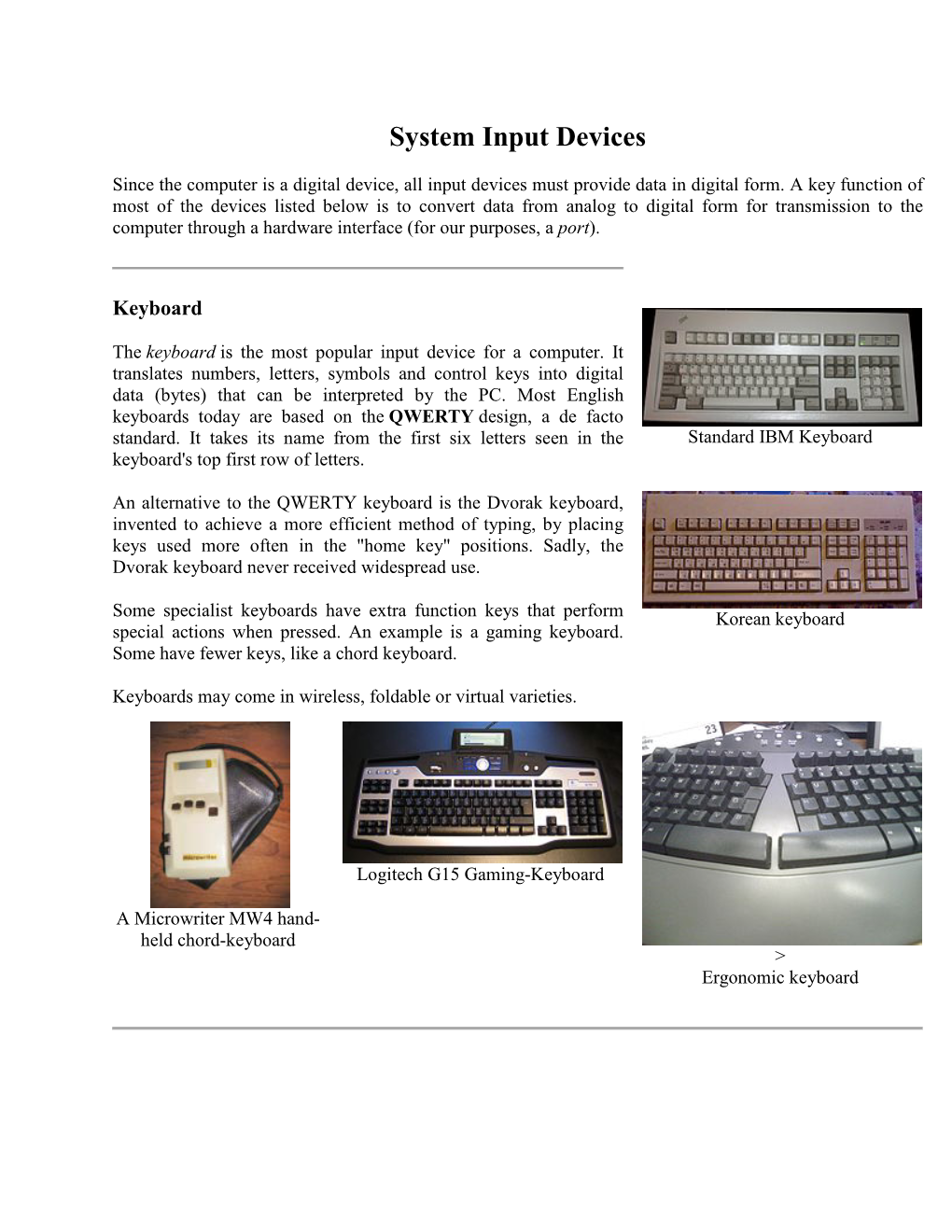 System Input Devices