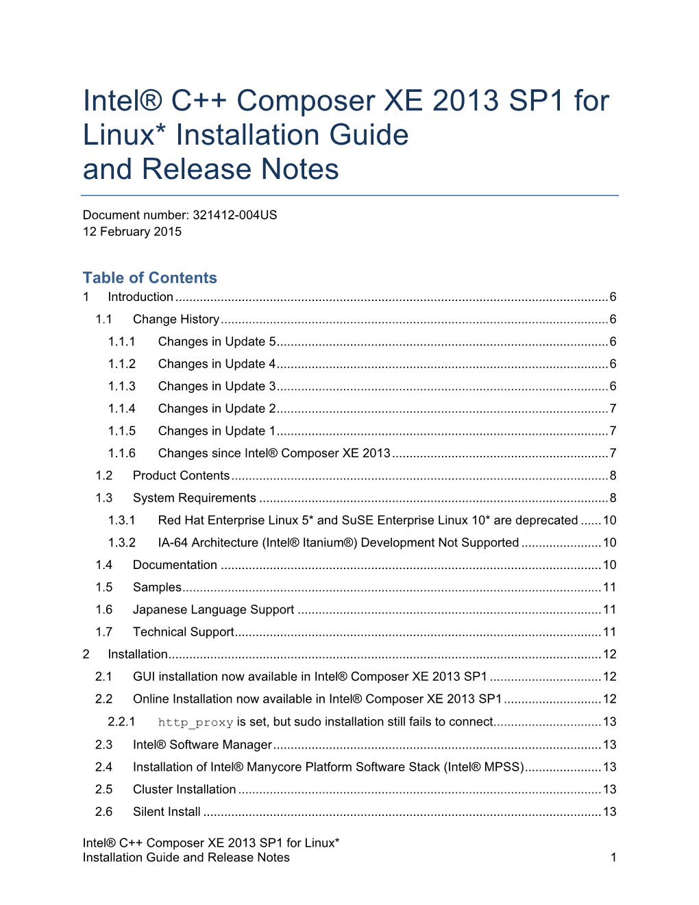 Intel® C++ Composer XE 2013 SP1 for Linux* Installation Guide and Release Notes
