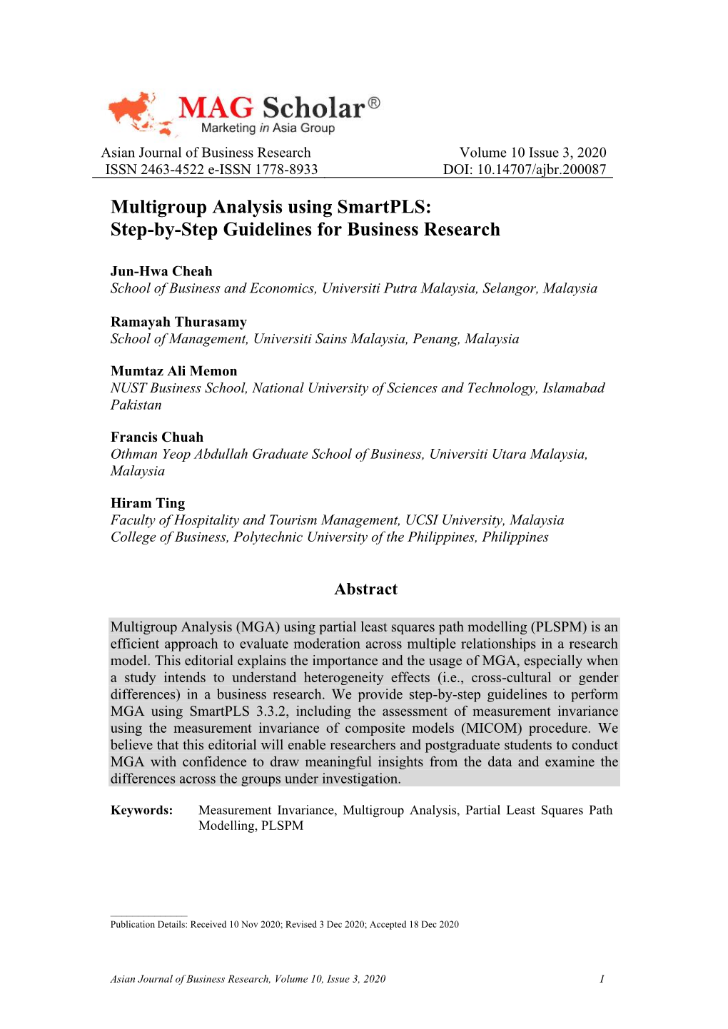 Multigroup Analysis Using Smartpls: Step-By-Step Guidelines for Business Research