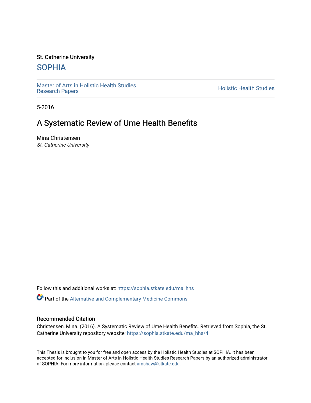 A Systematic Review of Ume Health Benefits