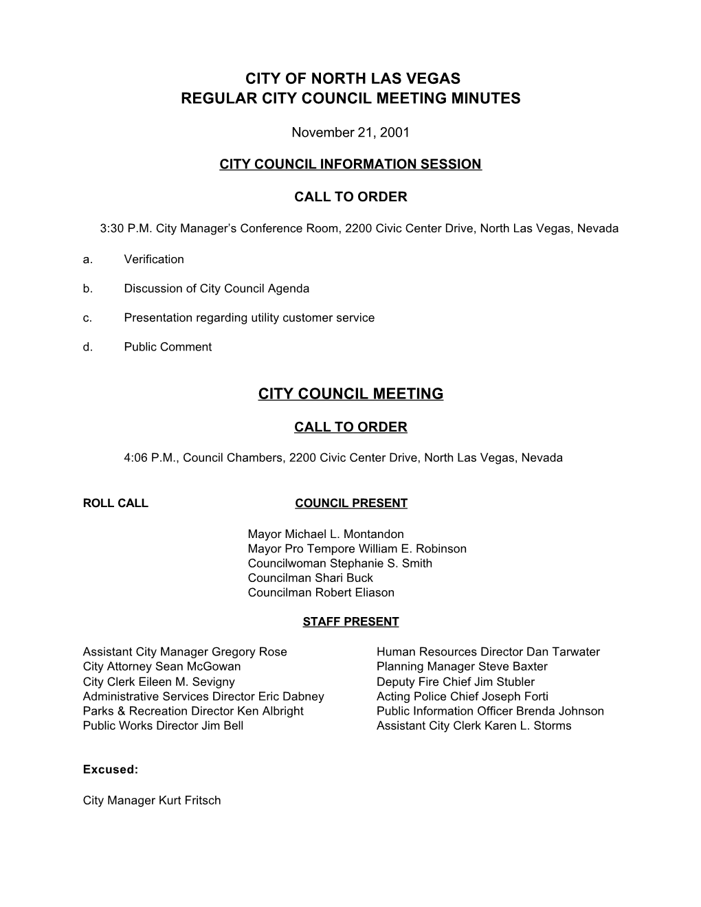 City of North Las Vegas Regular City Council Meeting Minutes