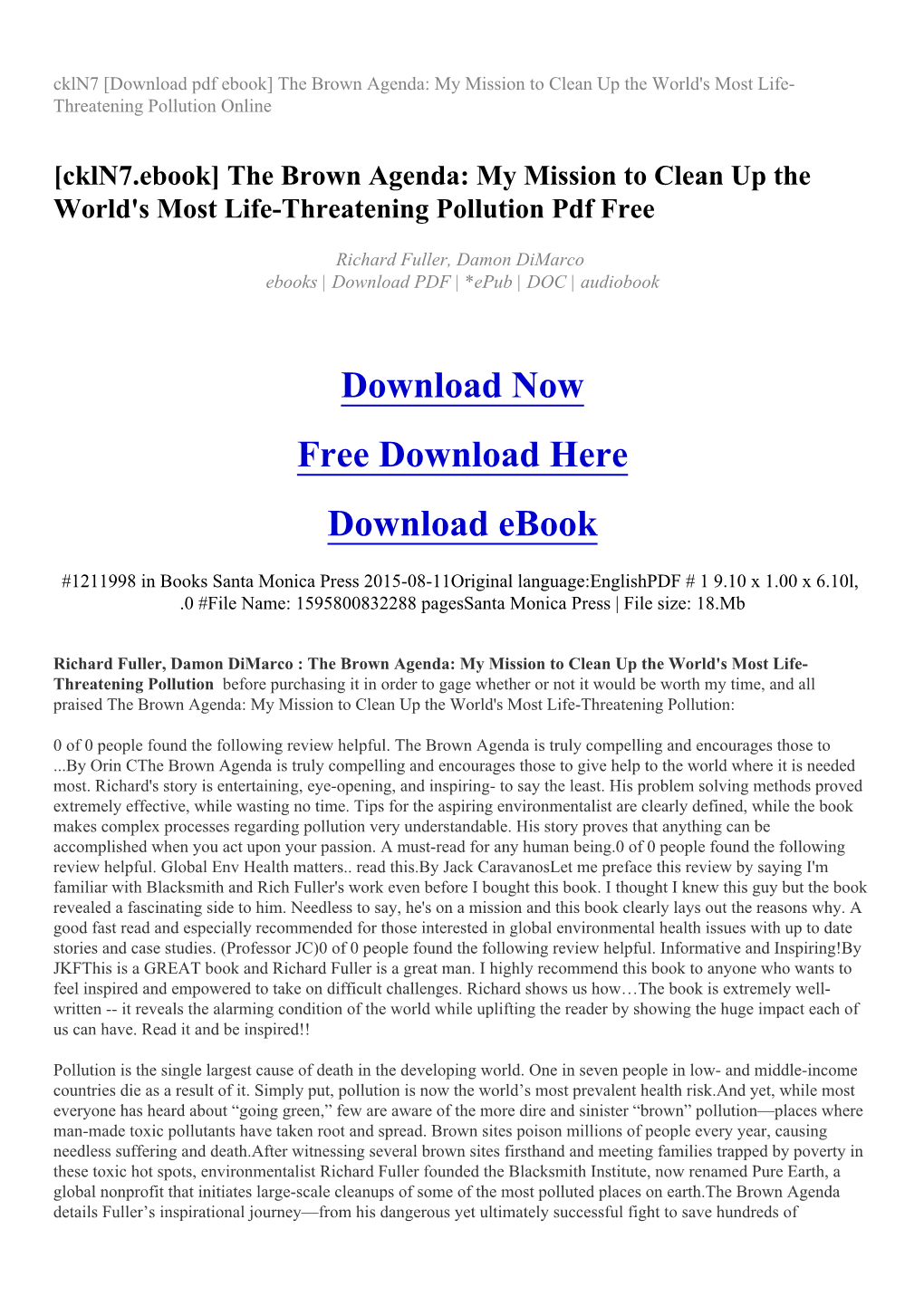 Ckln7 [Download Pdf Ebook] the Brown Agenda: My Mission to Clean up the World's Most Life- Threatening Pollution Online