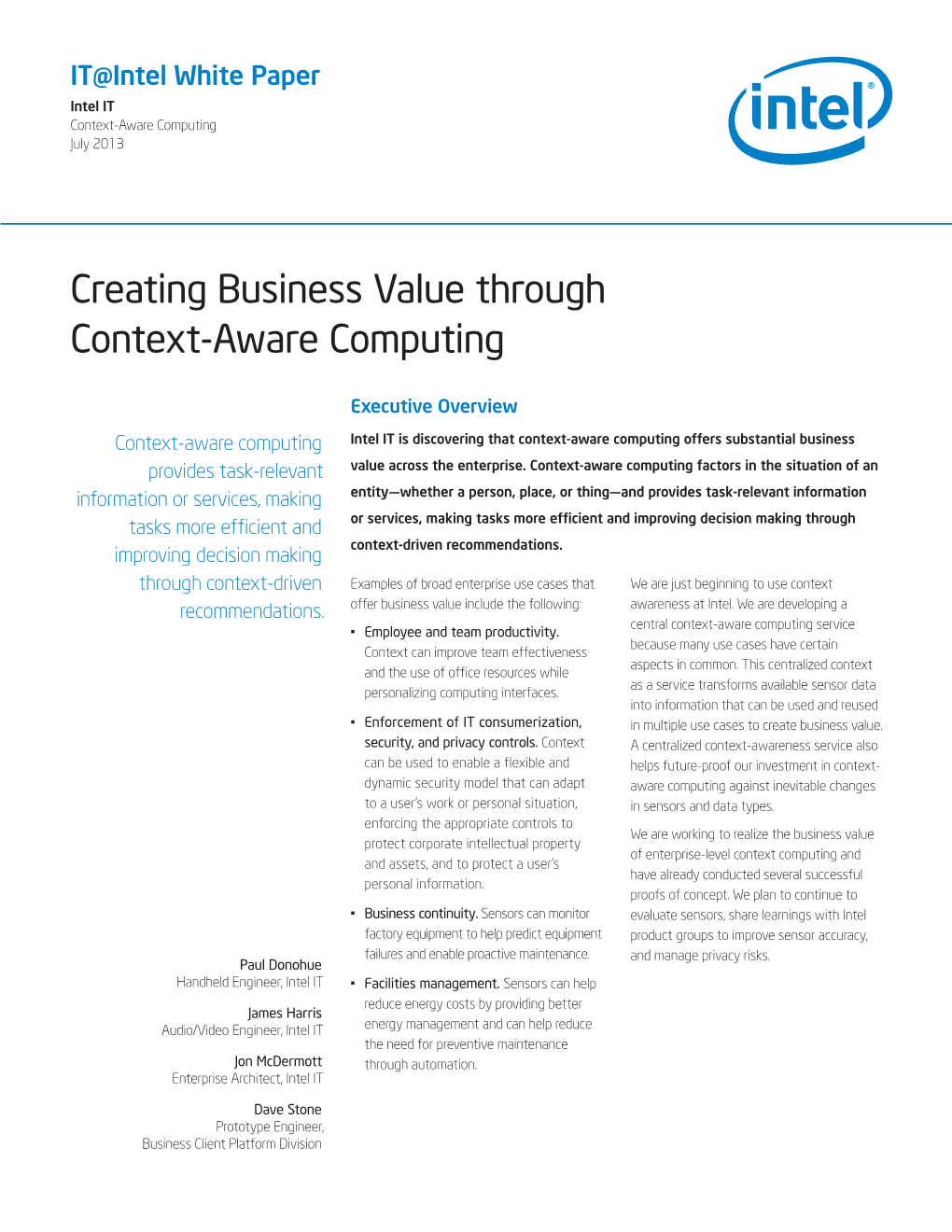 Creating Business Value Through Context-Aware Computing