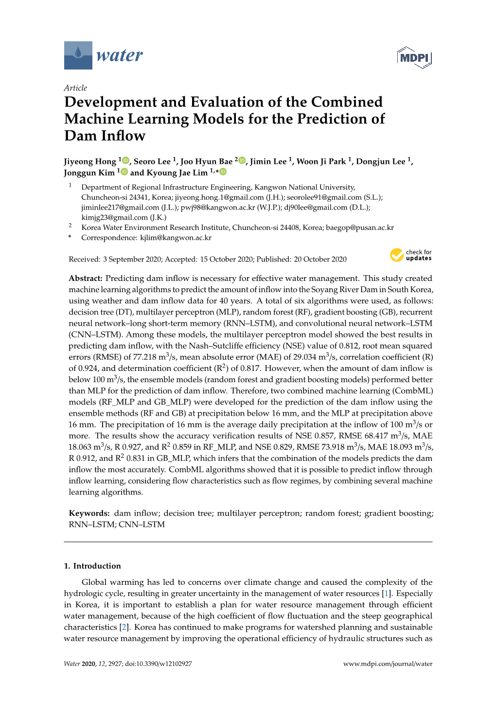 Development and Evaluation of the Combined Machine Learning Models for the Prediction of Dam Inflow