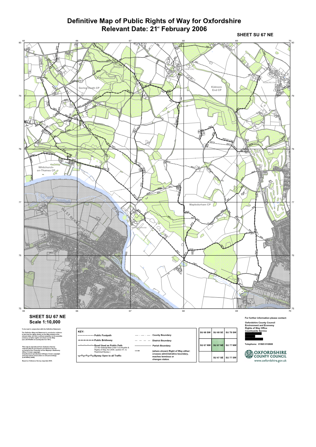 Definitive Map of Public Rights of Way for Oxfordshire Relevant Date: 21St February 2006 Colour SHEET SU 67 NE