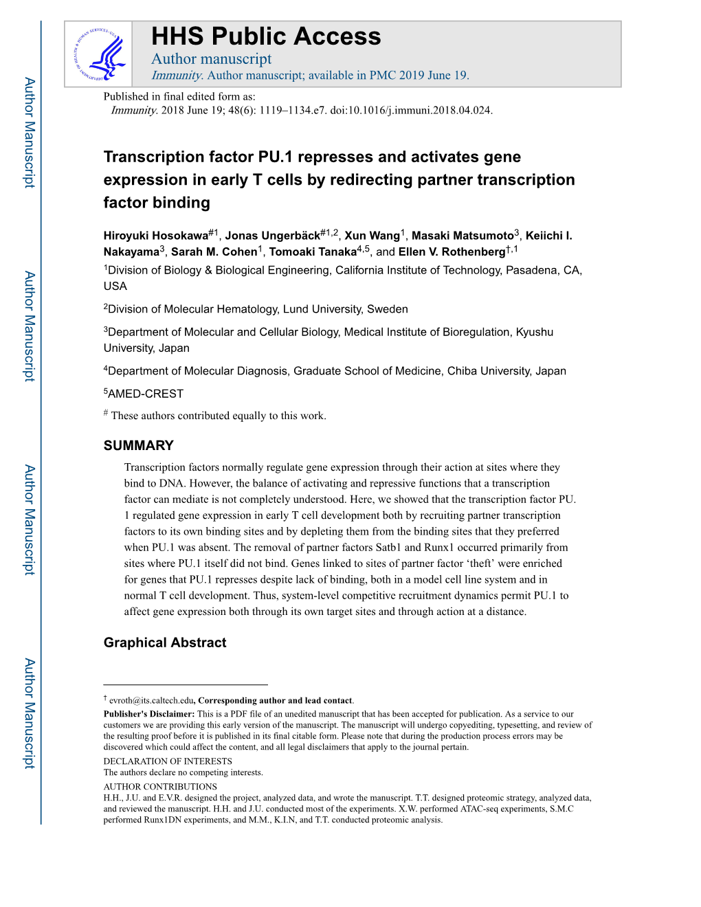 Transcription Factor PU.1 Represses and Activates Gene Expression in Early T Cells by Redirecting Partner Transcription Factor Binding