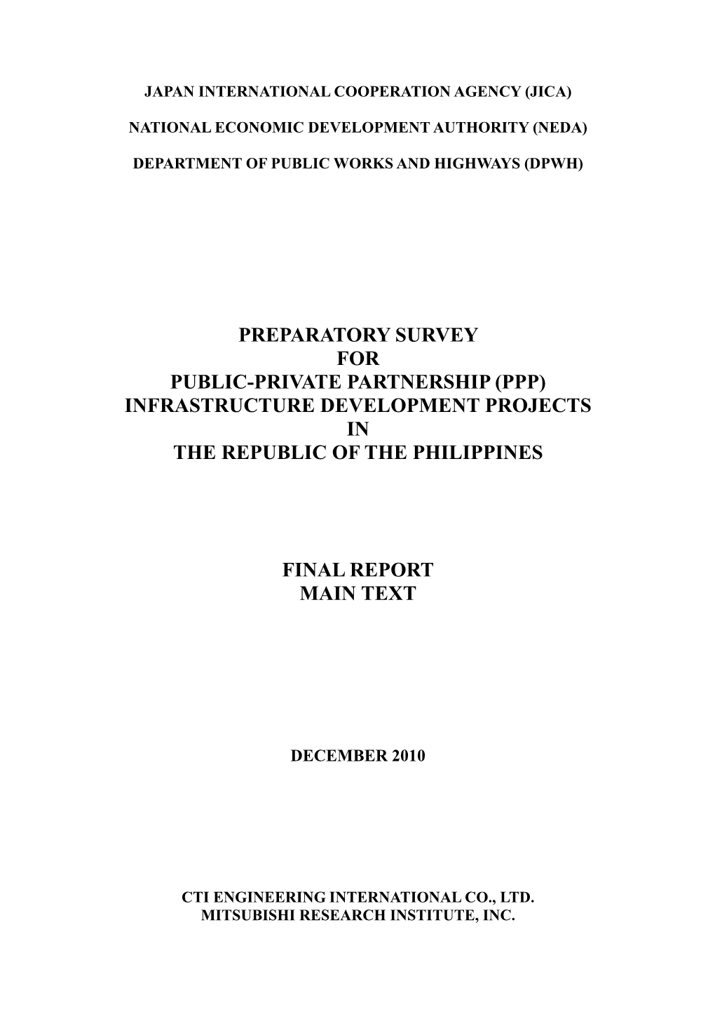 (Ppp) Infrastructure Development Projects in the Republic of the Philippines