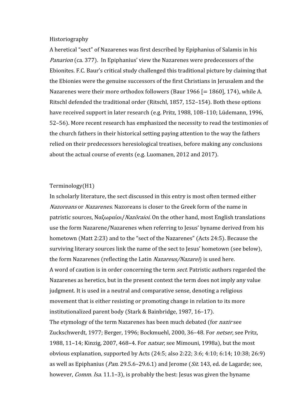 “Sect” of Nazarenes Was First Described by Epiphanius of Salamis in His Panarion (Ca