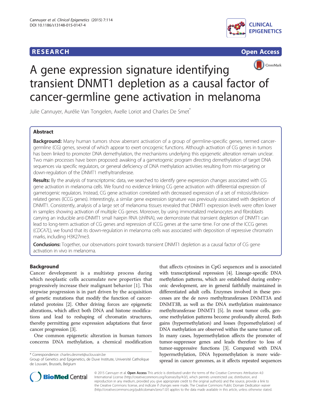 A Gene Expression Signature Identifying Transient DNMT1