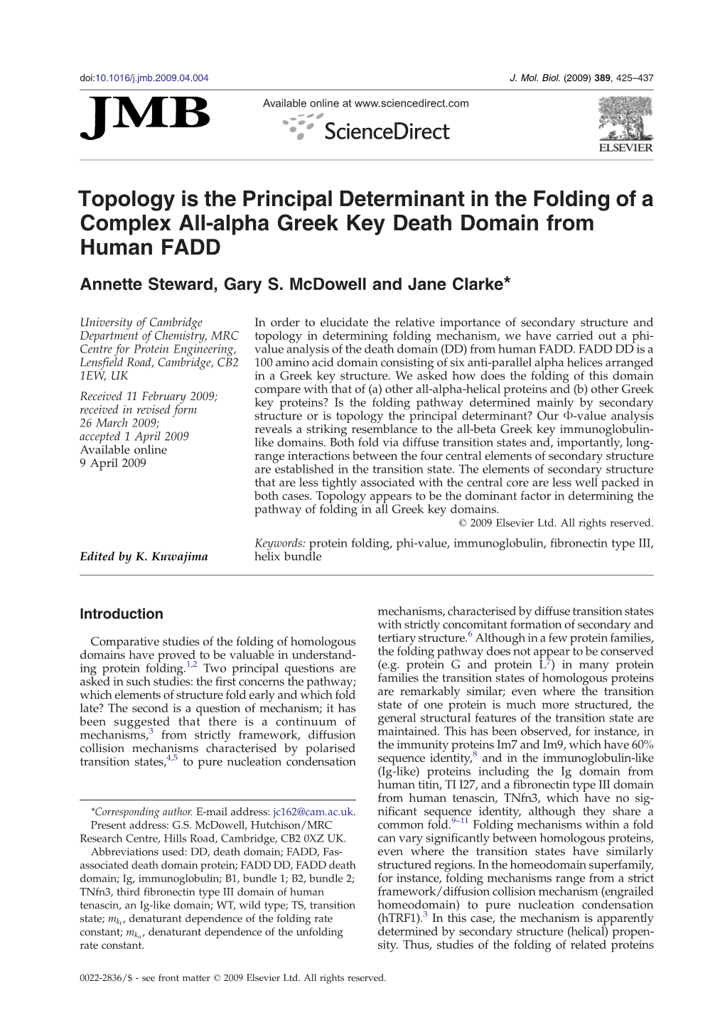 Topology Is the Principal Determinant in the Folding of a Complex All-Alpha Greek Key Death Domain from Human FADD