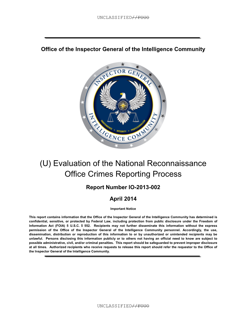 (U) Evaluation of the National Reconnaissance Office Crimes Reporting Process