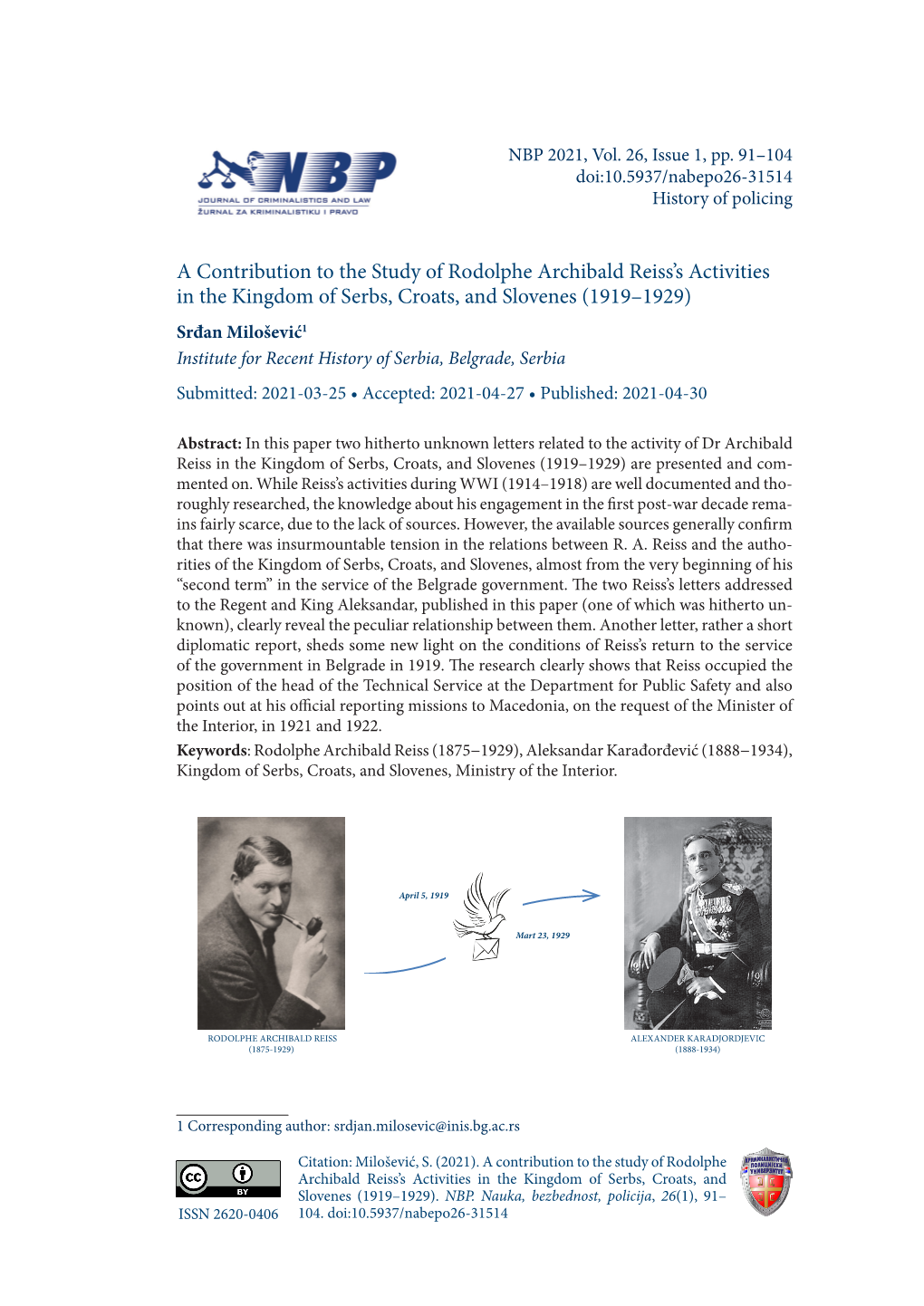 A Contribution to the Study of Rodolphe Archibald Reiss's