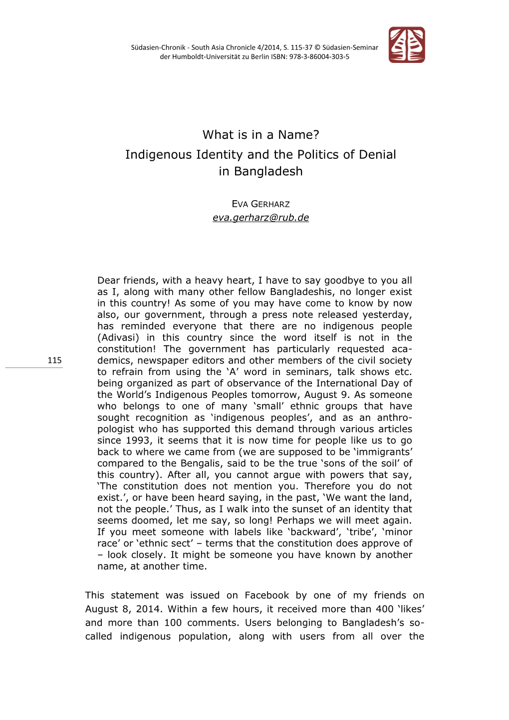 Indigenous Identity and the Politics of Denial in Bangladesh