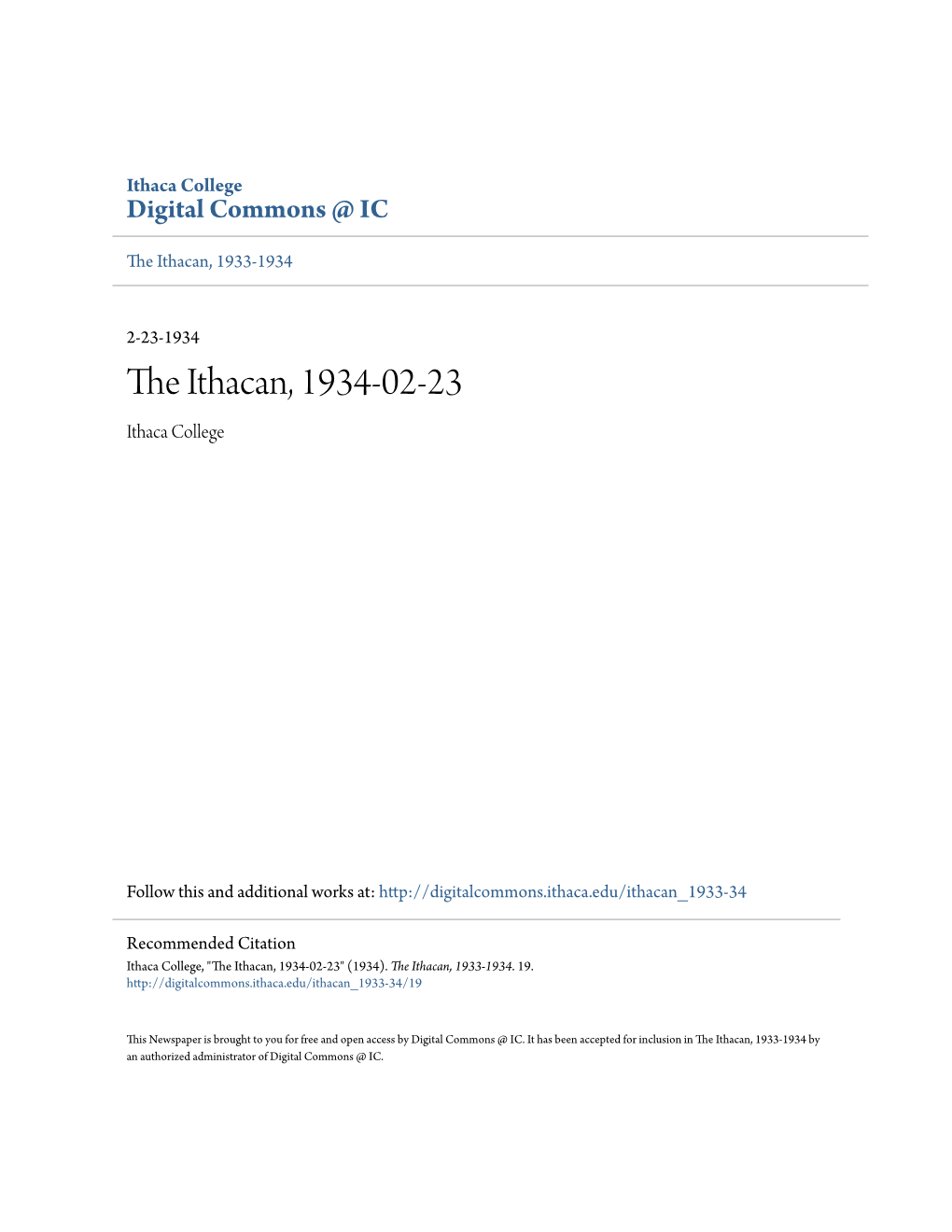 The Ithacan, 1934-02-23