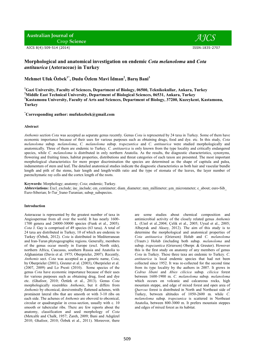 Morphological and Anatomical Investigation on Three Taxa Of