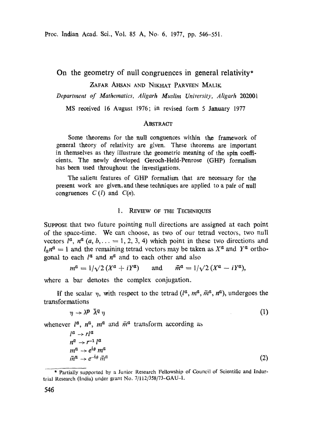 On the Geometry of Null Congruences in General Relativity*