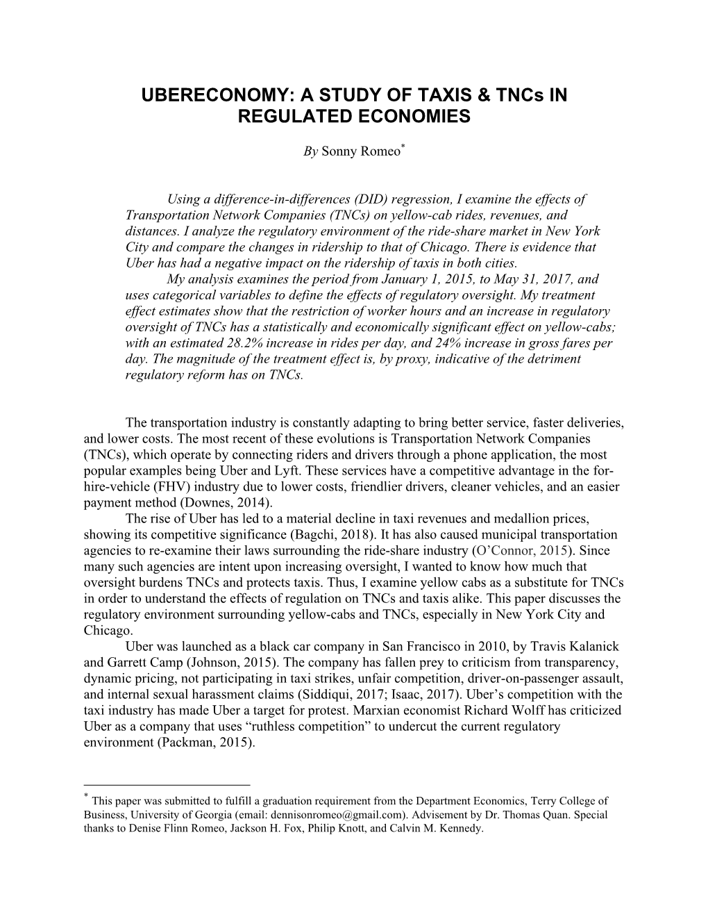 A STUDY of TAXIS & Tncs in REGULATED ECONOMIES