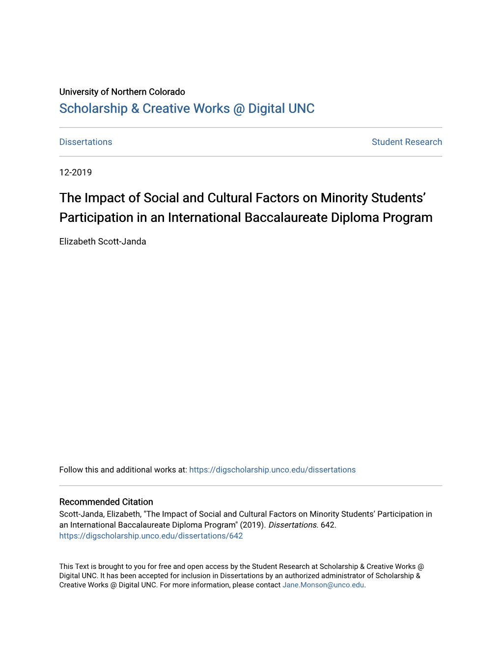The Impact of Social and Cultural Factors on Minority Students’ Participation in an International Baccalaureate Diploma Program